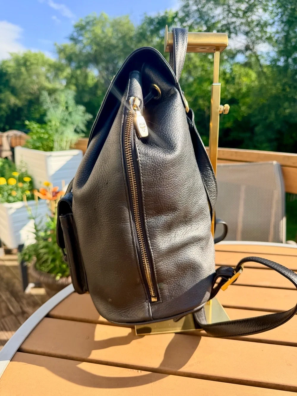 MCM Vintage Black Pebbled Leather Heritage Drawstring Backpack. Michael Cromer